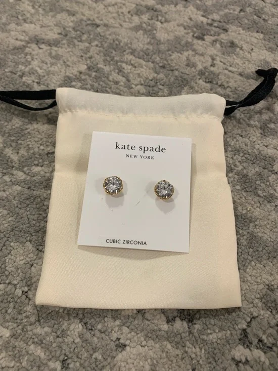 kate spade That Sparkle Gold-Tone Clear Cubic Zirconia Stud Earrings - Picture 2 of 4